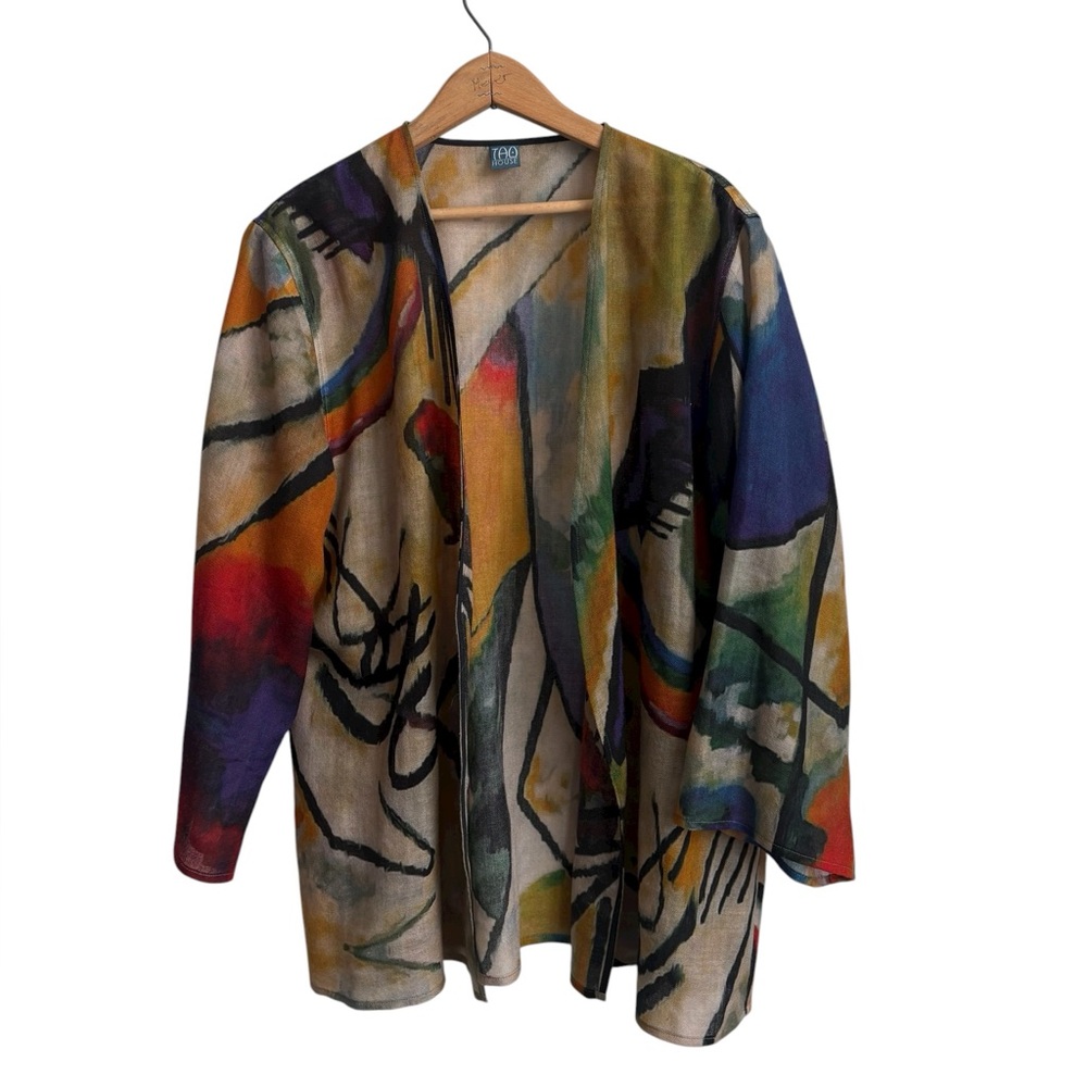 TAO House 100% Wool Abstract Art Kimono Jacket L/XL